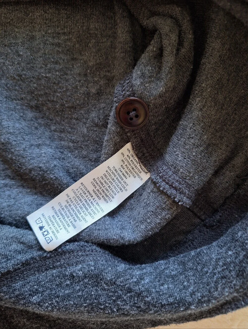 Faherty Men’s Medium Shawl Collar Pullover Organic Cotton Charcoal Heather